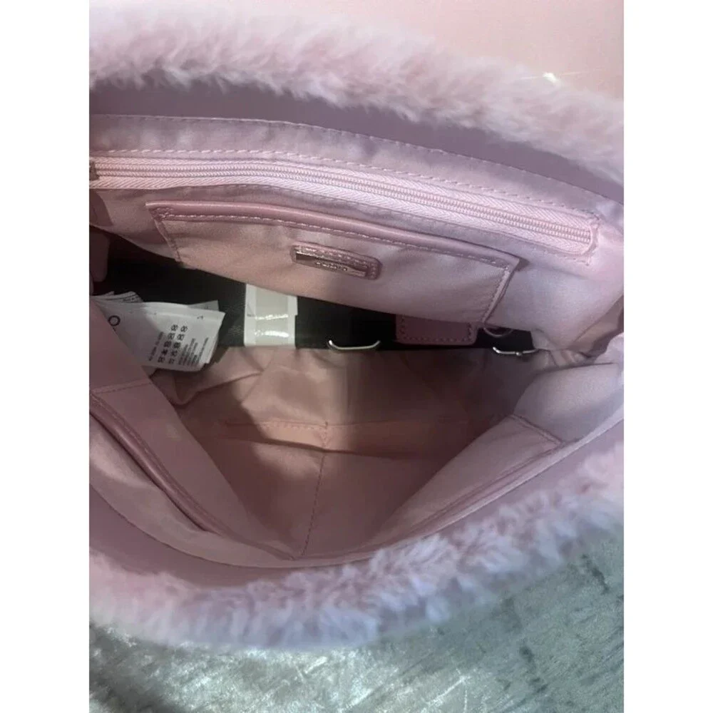 ALDO Pink Faux Fur Handbag Y2K Plush Top Handle Purse Silver Hardware